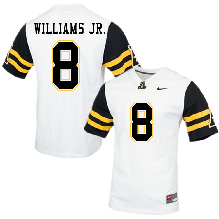 Men #8 Marcus Williams Jr. Appalachian State Mountaineers College Football Jerseys Sale-White - Click Image to Close